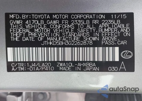 2016 Lexus Ct 200H z USA, uszkodzony, nr VIN JTHKD5BH3G2262878